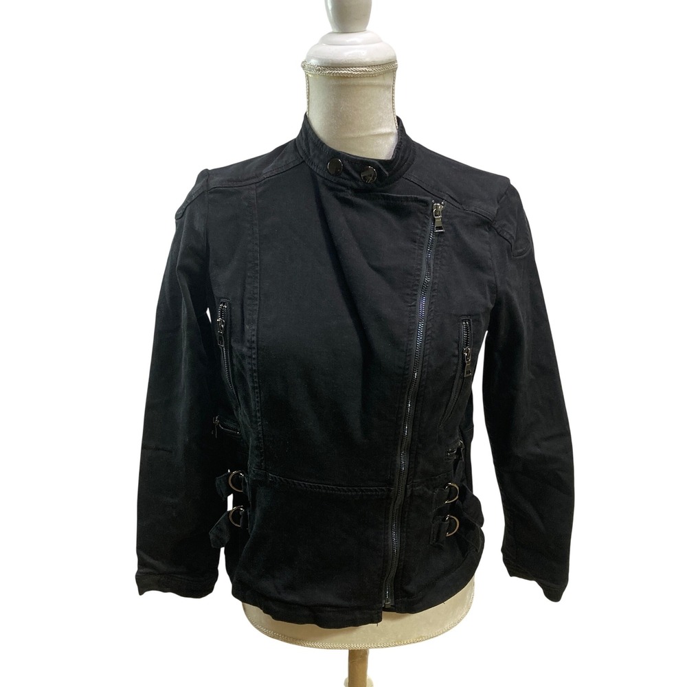 VTG Laurie Felt Los Angeles Womens Black Moto Jacket XS Biker‎ Zips Grunge Goth